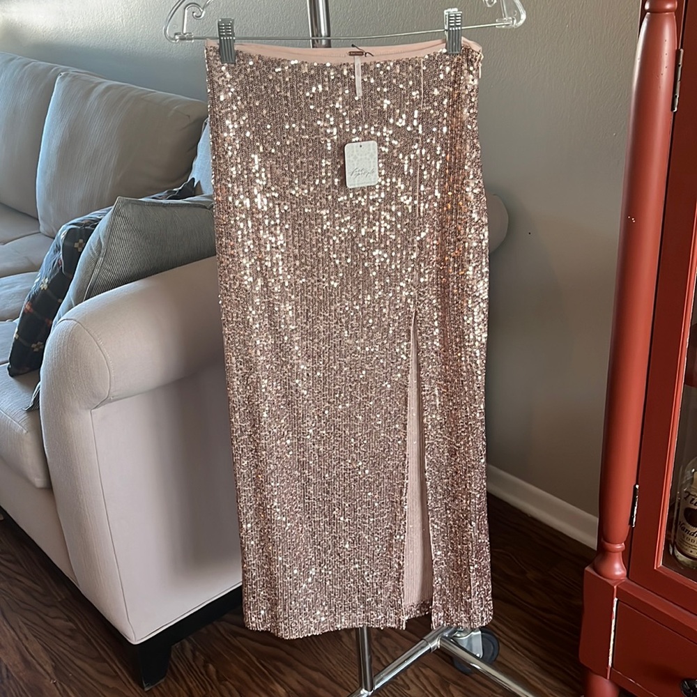 Free People - Pink Sequin Midi Skirt - 2